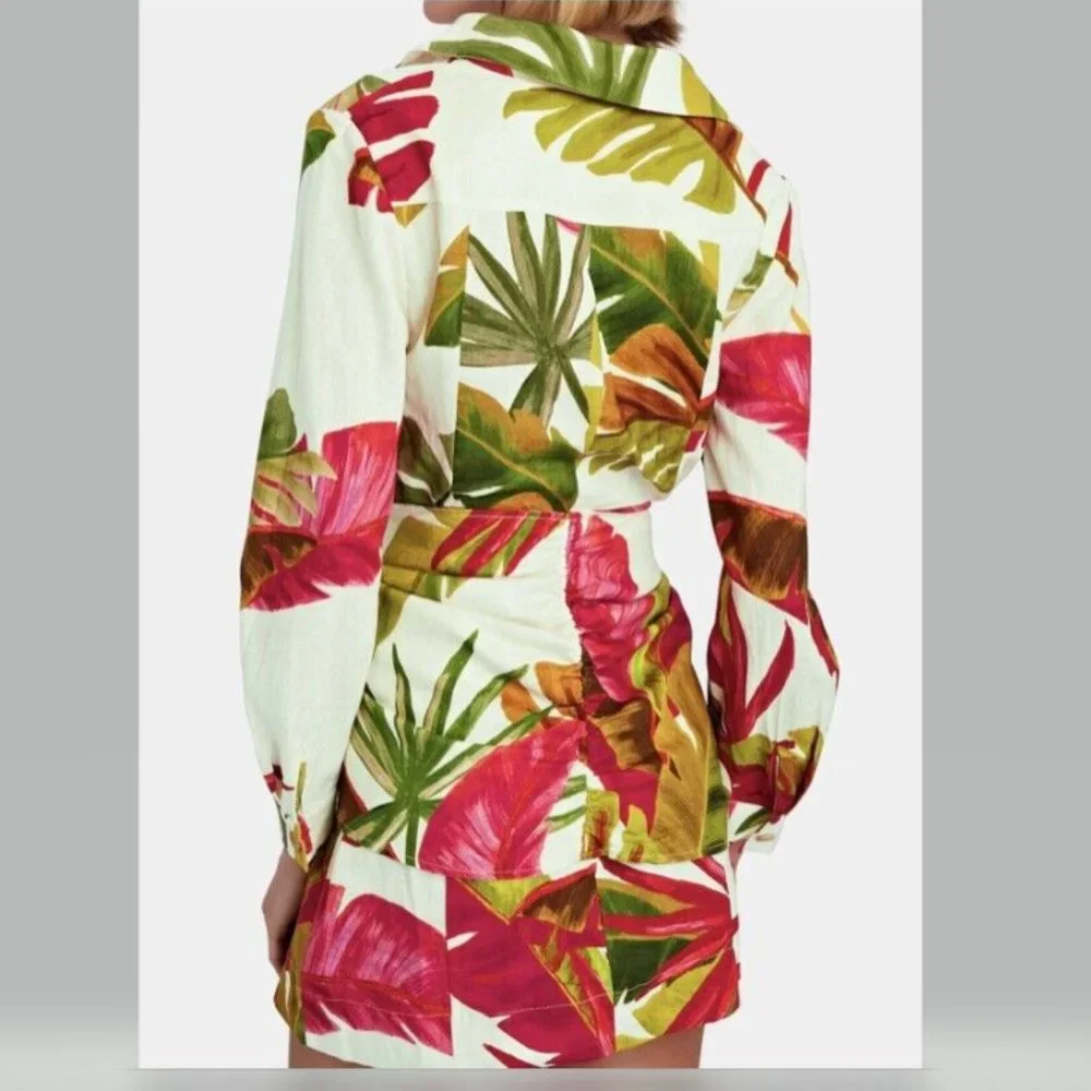 FARM Rio White Mini Dress with Green, Pink and Brown Tropical Leaves - Picture 8 of 13